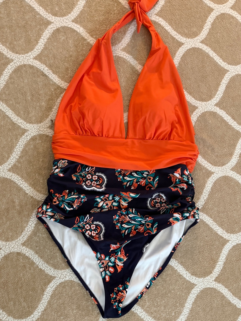 Cupshe Orange Halter Floral-Print One-Piece Swimsuit